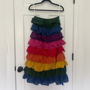 Farm Rio Rainbow Tiered Midi Skirt Small